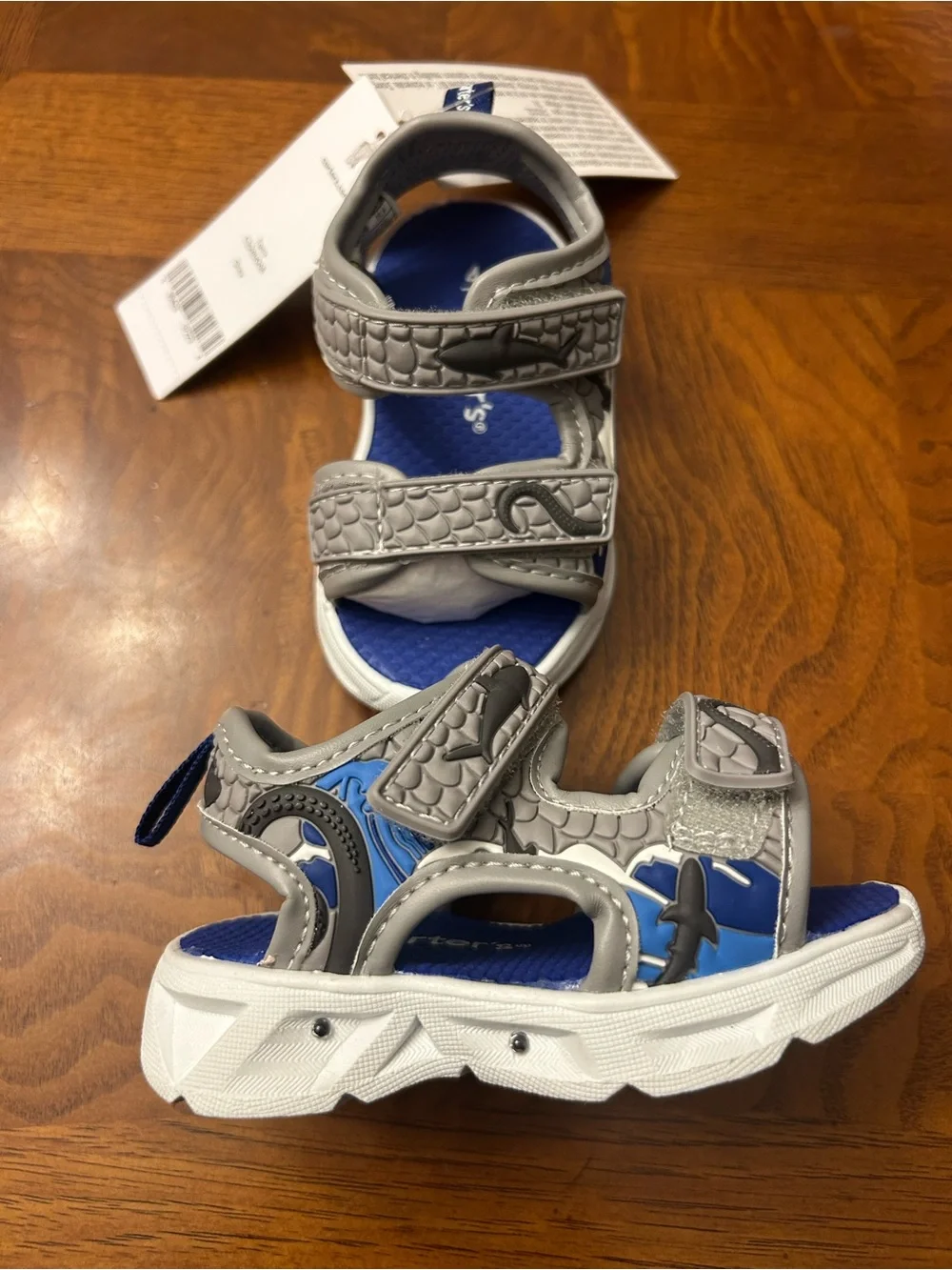 NWB-Carter's Gray and Blue Boys' Sporty Light-Up Hook-and-Loop Sandals